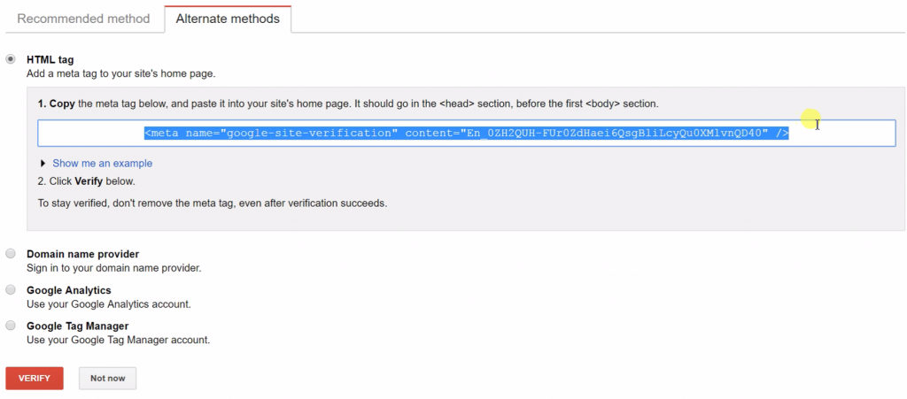 Verify a website in google webmaster tools