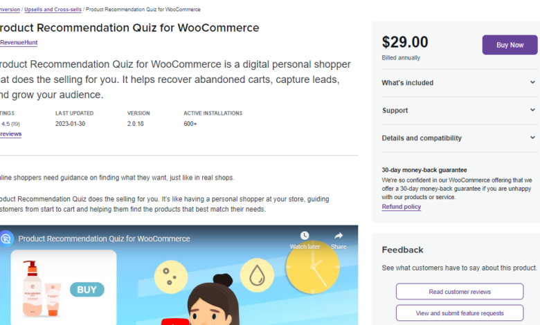 Product recommendation quiz
