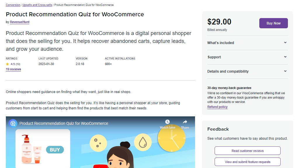Product recommendation quiz