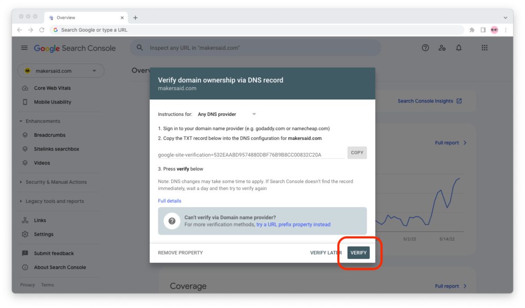 Verify a website in google webmaster tools