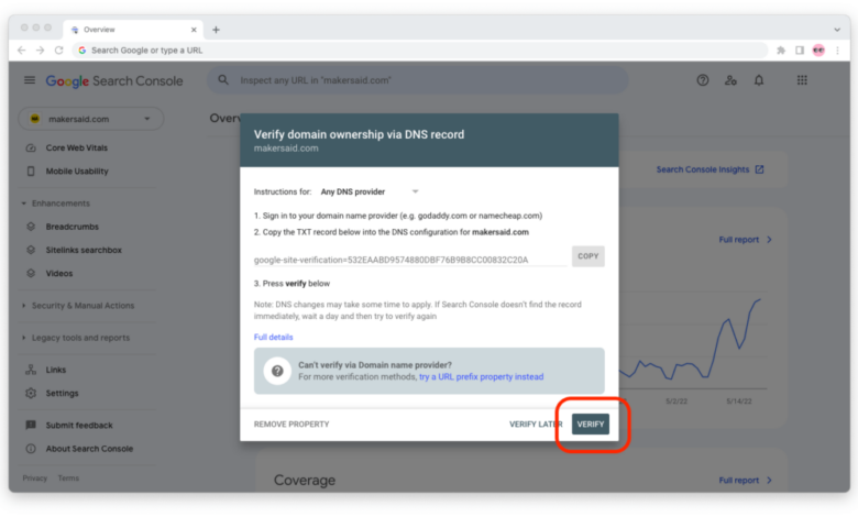 Verify a website in google webmaster tools